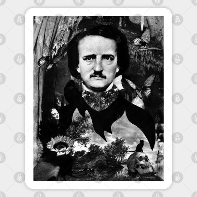 Edgar Allan Poe Halloween Ghost Story Horror Gothic Cat Sticker by seruniartworks